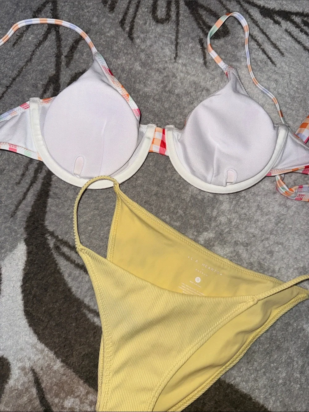 Pacsun and Shein combo Gingham Bikini Top with Yellow Ribbed Bikini